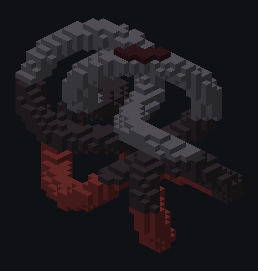 A procedurally generated geometric statue built block by block, rendered from the bot's own design step.