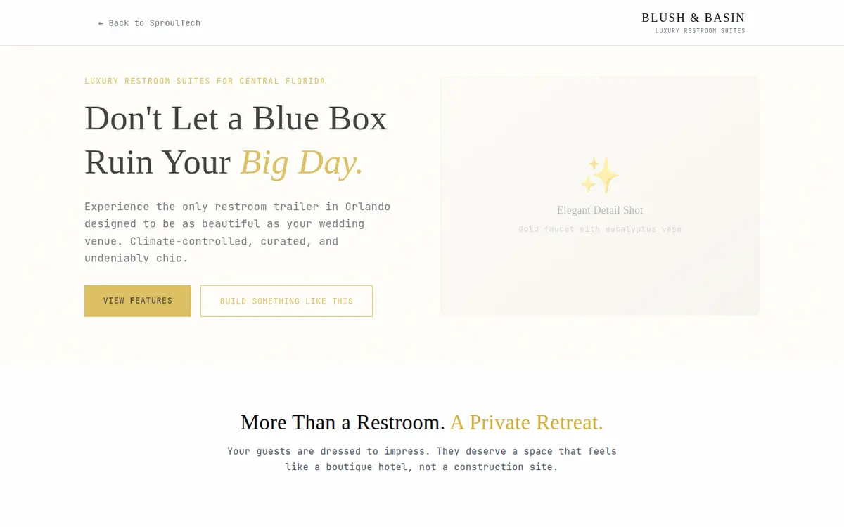 Blush & Basin — Luxury Event Rentals website screenshot